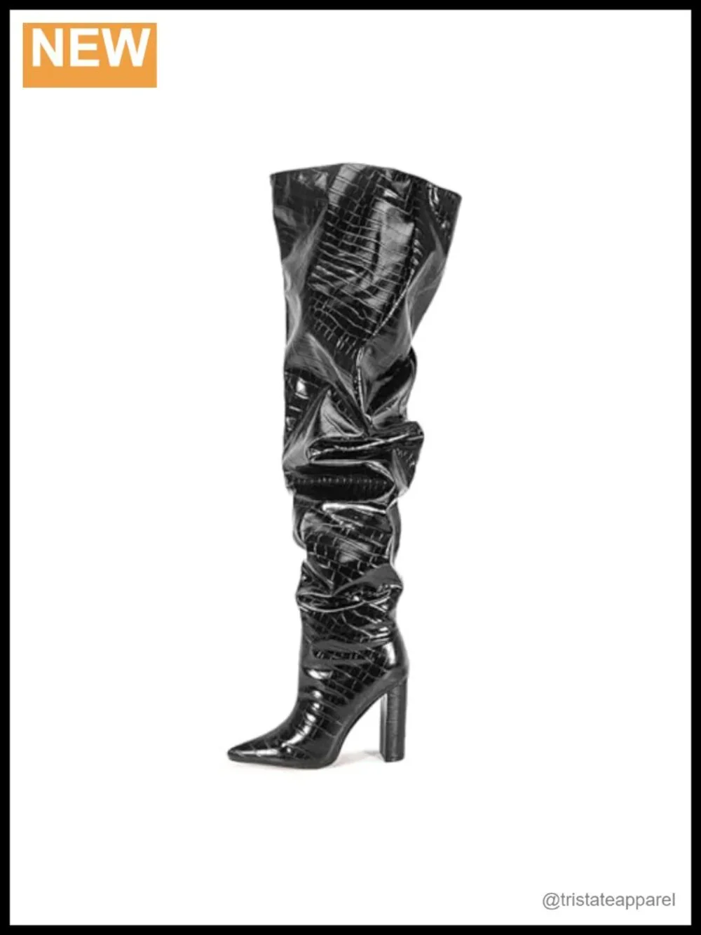 Extra Wide Calf Thigh High Boots Ruched Chunky Heel Pointed Toe Over the Knee